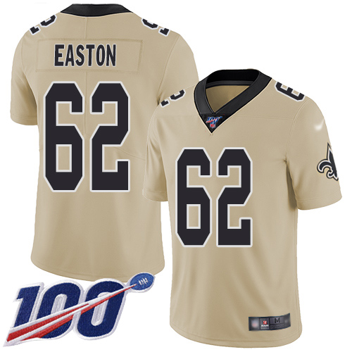 Men New Orleans Saints Limited Gold Nick Easton Jersey NFL Football #62 100th Season Inverted Legend Jersey->new orleans saints->NFL Jersey